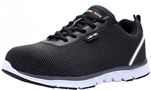 Zapatillas de Seguridad Hombre,LM170130 S1 SRC Zapatos de Trabajo Mujer con Punta de Acero Ultra Liviano Reflectivo Transpirable 43 EU,SRC Negro