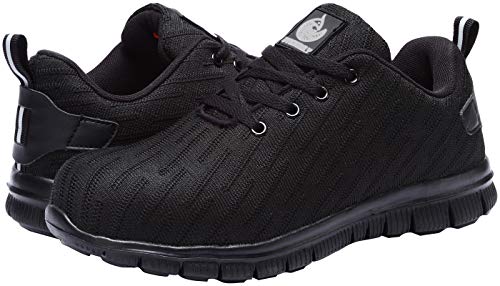 Zapatillas de Seguridad Hombre,Trabajo con Puntera de Acero Transpirable Reflectante Botas de Seguridad(Negro,42.5)