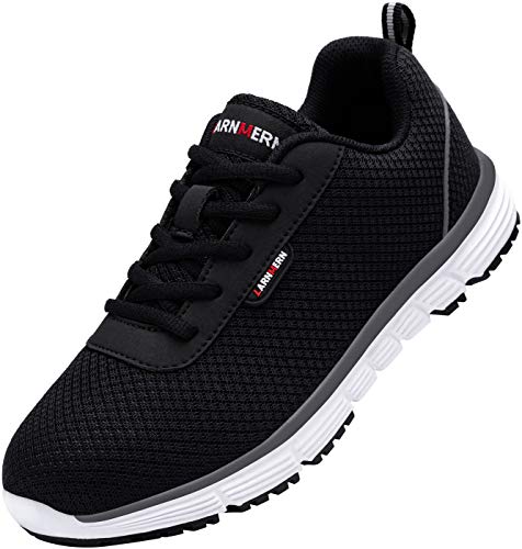 Zapatillas de Seguridad Mujer L8038 S1 SRC Zapatos de Trabajo con Punta de Acero Ultra Liviano Suave y cómodo Transpirable Antideslizante(36 EU,Blanco Negro)