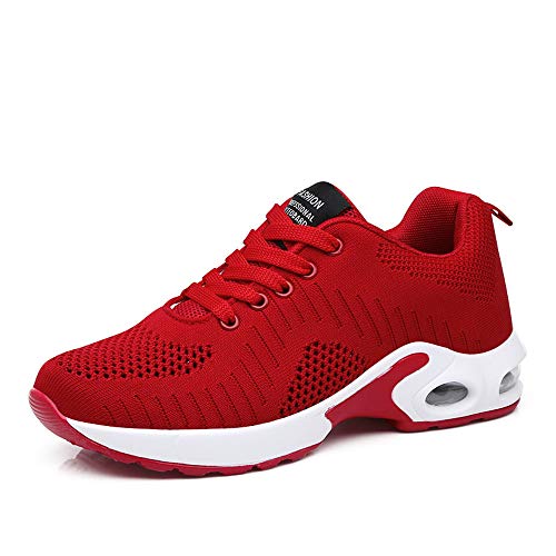 Zapatillas Deportivas de Mujer Air Cordones Zapatillas de Running Fitness Sneakers 4cm Rojo-1 40