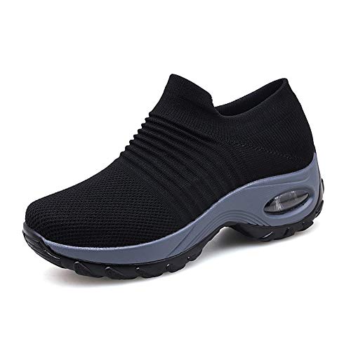 Zapatillas Deportivas de Mujer Gimnasio Zapatos Running Deportivos Fitness Correr Casual Ligero Comodos Respirable Negro Gris Morado 35-42 BK41