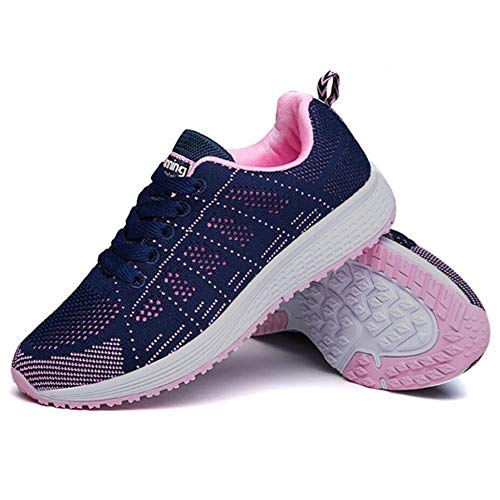 Zapatillas Deportivas Mujer Sneakers Zapatos para Correr para Niña Mujeres Running Zapatos Casuales de Mujer Ligero Respirable Atarse Azul Talla 35