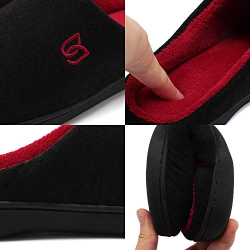 Zapatillas Hombre Mujer Invierno CáLido Zapatos Memory Foam Casa Antideslizante Pantuflas (Negro/Rojo, 44/45 EU)