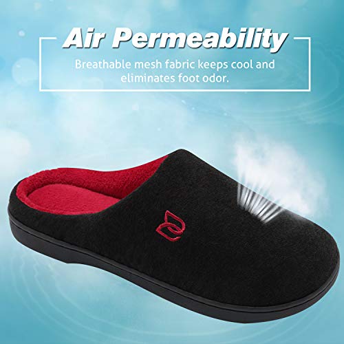 Zapatillas Hombre Mujer Invierno CáLido Zapatos Memory Foam Casa Antideslizante Pantuflas (Negro/Rojo, 44/45 EU)