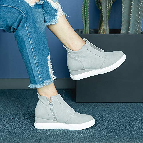 Zapatillas Mujer Cuña Sneakers Plataforma Zapatos Altas Cremallera Botín Respirable Casual Comodas Gris Talla 43 EU