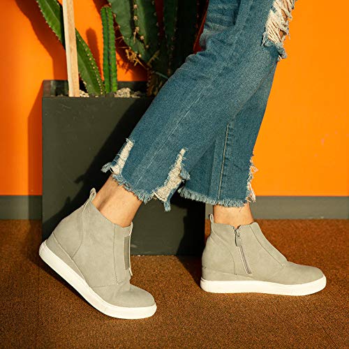 Zapatillas Mujer Cuña Sneakers Plataforma Zapatos Altas Cremallera Botín Respirable Casual Comodas Gris Talla 43 EU