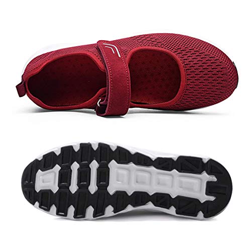 Zapatillas para Mujer Deportivo Sandalias Merceditas Ligero Mary Jane Deportes para Caminar Yoga Mocasines Verano Correr Calzado Rojo EU37