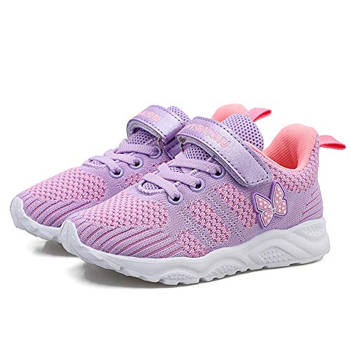 Zapatos Bebe Niña Deportivas Niña Velcro Chicas Tenis Bambas Zapatillas de Correr Unisex Calzado Gimnasio Caminar Diariamente Zapatos Atléticos Interior y Exterior Lindo Moda Morado Talla 22