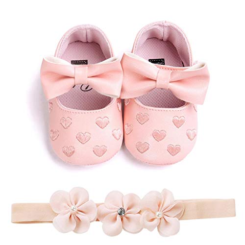 Zapatos Bebé Niña+Diademas SHOBDW Regalo Flores Suela Suave Antideslizante Zapatillas Lindo Dulce Bowknot Zapatos De Princesa Zapatos Bebe Primeros Pasos 2019 Zapatos Bebé Recién Nacida(Rosa,6~12)