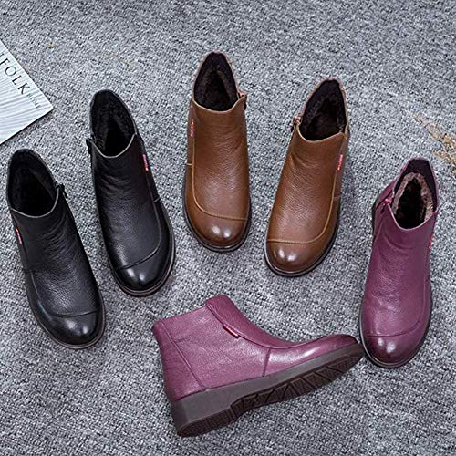 Zapatos cálidos de Invierno para Mujer Botas de Nieve de Plataforma de cuña Impermeables de Cuero Botas de tacón bajo Plano Botín de Tobillo con Cremallera Informal (Color : Brown, Size : 3.5UK)