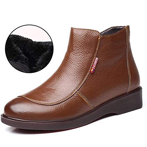 Zapatos cálidos de Invierno para Mujer Botas de Nieve de Plataforma de cuña Impermeables de Cuero Botas de tacón bajo Plano Botín de Tobillo con Cremallera Informal (Color : Brown, Size : 3.5UK)