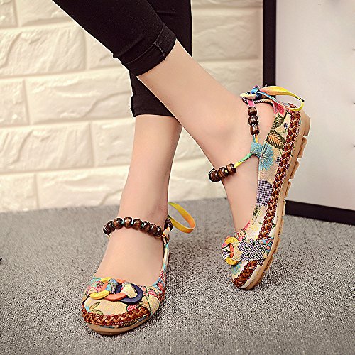 Zapatos Casuales de Verano para Mujer Estilo Nacional Zapatos de Encaje Bordados Cuerda de cáñamo Fondo Plano Sandalias de Vestir Primavera Verano Romanas Alpargatas Plataforma riou