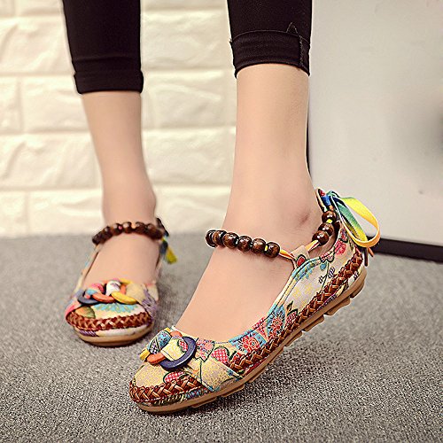 Zapatos Casuales de Verano para Mujer Estilo Nacional Zapatos de Encaje Bordados Cuerda de cáñamo Fondo Plano Sandalias de Vestir Primavera Verano Romanas Alpargatas Plataforma riou