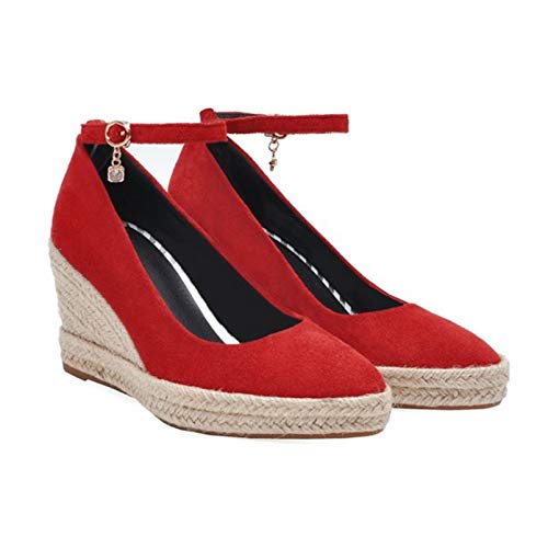 Zapatos Casuales para Mujer Elegante Flock Sólido Tacón Alto Correa de Tobillo Alpargatas Aumento de Altura Estilo Simple Zapatos de Tacones de cuña en Punta