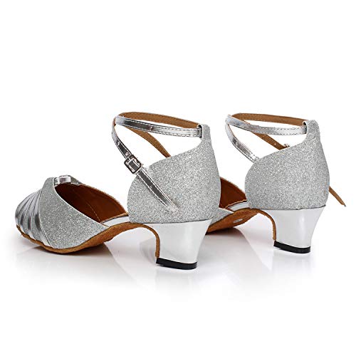 Zapatos de Baile Latino para Mujer Danza de Tango Samba Vals de Salón Sandalia de Salsa Social Bailando Salón de Baile Interior Zapatos Baile,Silver(optional),35EU