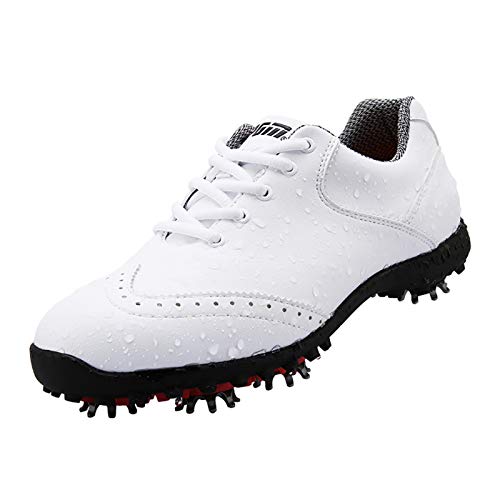 Zapatos de Golf Impermeables para Damas, Zapatillas de Golf Cómodas de Cuero de Microfibra, Cordones Casuales con Uñas Antideslizantes, Zapatos de Entrenamiento de Golf Resistentes Al Desgaste