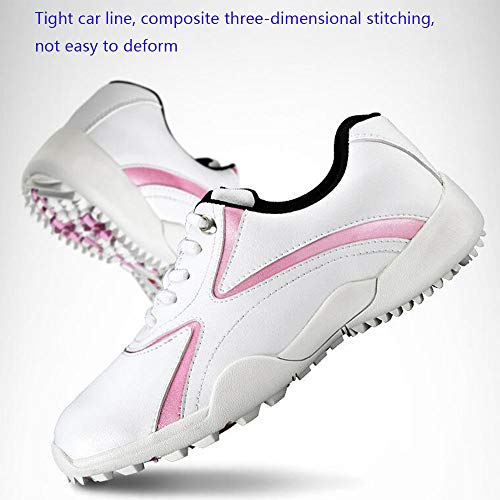 Zapatos de golf para mujer, clavos de fijación Zapatos de golf para damas Zapatos de entrenamiento de senderismo antideslizantes resistentes al desgaste para practicar golf de senderismo,Oro,36