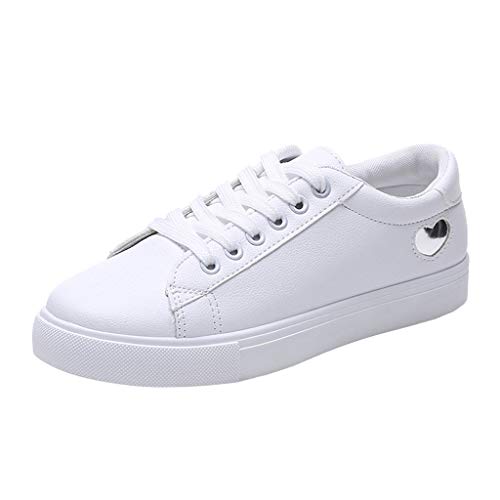 Zapatos de Mujer Zapatillas Respirable Mocasines Deportes Casuales Nuevo Estudiante Zapatos Blancos Mujeres Salvajes Zapatos Cuero Zapatos Blancos Planos Antideslizantes 35-39 riou (38, Plata)