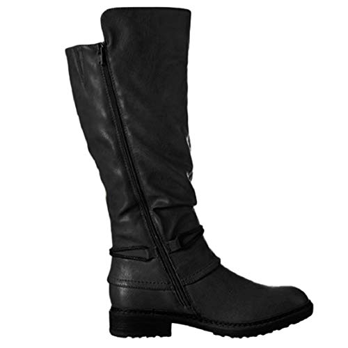 Zapatos De Mujer,RETUROM Botas De Mujer Botines Mujer Invierno OtoñO Negro Plano Pierna Alta Ante Casual Largo Alto Botas De Color SóLido Plana Martin Altas Botas Largas Zapatos Casuales