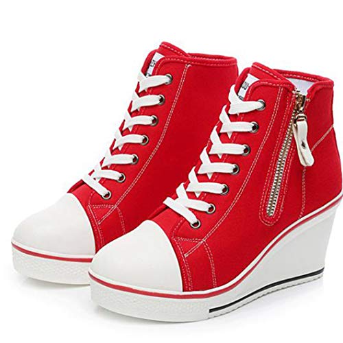 Zapatos De Plataforma para Mujer Zapatillas De Lona Transpirables De Lona Alta Tallas Grandes 43 Cuñas Casuales Alpargatas Zapatillas Clásicas con Cordones