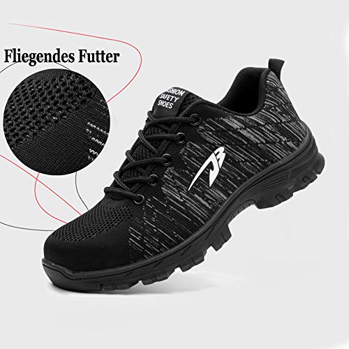 Zapatos de Seguridad para Hombre Mujer con Puntera de Acero Zapatillas de Seguridad Trabajo Calzado de Industrial y Deportiva 0058JBblack46