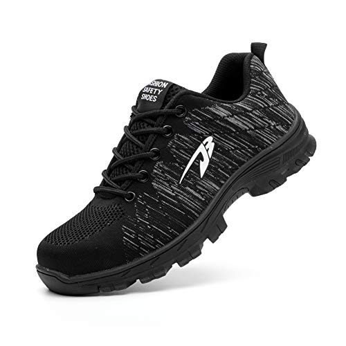 Zapatos de Seguridad para Hombre Mujer con Puntera de Acero Zapatillas de Seguridad Trabajo Calzado de Industrial y Deportiva 0058JBblack46