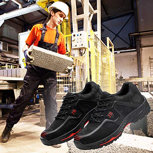 Zapatos de Seguridad para Mujer Zapatillas Zapatos de Hombre Seguridad de Acero Ligeras Calzado de Trabajo para Comodas Unisex Zapatos de Industria y Construcción 539-Negro Rojo 46