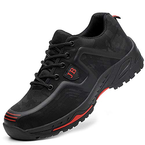 Zapatos de Seguridad para Mujer Zapatillas Zapatos de Hombre Seguridad de Acero Ligeras Calzado de Trabajo para Comodas Unisex Zapatos de Industria y Construcción 539-Negro Rojo 43