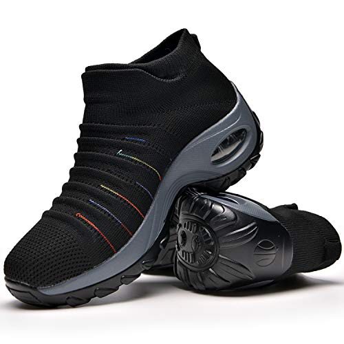 Zapatos Deporte Mujer Zapatillas Deportivas Correr Gimnasio Casual Zapatos para Caminar Mesh Running Transpirable Aumentar Más Altos Sneakers Black-38