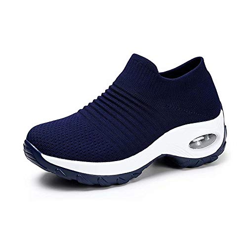 Zapatos Deporte Mujer Zapatillas Deportivas Correr Gimnasio Casual Zapatos para Caminar Mesh Running Transpirable Aumentar Más Altos Sneakers Negro Gris Morado Rojo Blanco 35-44 Azul 39