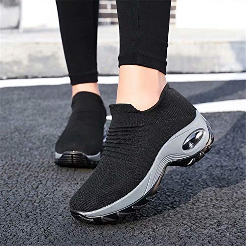 Zapatos Deporte Mujer Zapatillas Deportivas Correr Gimnasio Casual Zapatos para Caminar Mesh Running Transpirable Aumentar Más Altos Sneakers Negro Gris Morado Rojo 35-44 Negro 41