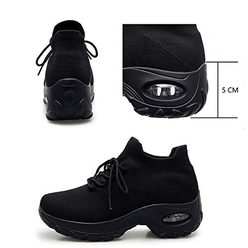 Zapatos Deporte Mujer Zapatillas Deportivas Correr Gimnasio Casual Zapatos para Caminar Mesh Running Transpirable Aumentar Más Altos Sneakers Negro Gris Morado Rojo 35-43 Negro 39