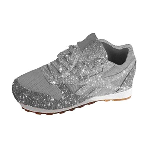 Zapatos Deportivos Casual Mujer Respirable Malla Zapatos para Correr Fitness Lentejuelas Brillante Zapatillas con Cordones Zapatos Planos