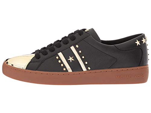 Zapatos Mujeres Sneakers MICHAEL KORS Frankie Stripe Leather Black Pale Gold New