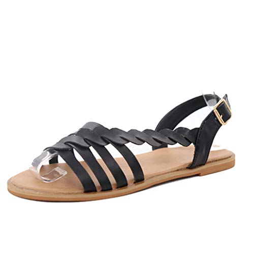 Zapatos Planos De Mujer Verano Tacón Bajo Peep-Toe Open Back Slingback Calzado Ocio Vacaciones Playa Damas Tobillo Hebilla Correa Sandalias