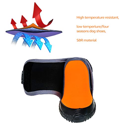 Zeraty Zapatos para Perros Botas para Mascotas Zapatillas para Perros medianos más Grandes con Correas Reflectante Ajustable Suela Antideslizante Resistente Naranja 4PCS