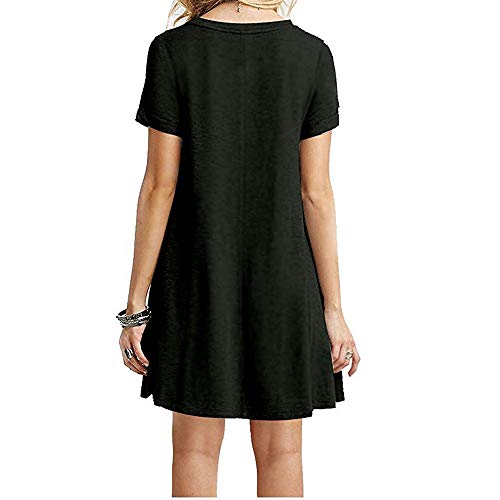 ZNYSTAR - Vestido holgado e informal de manga corta para mujer, estilo camiseta, para primavera, verano u otoño Negro L