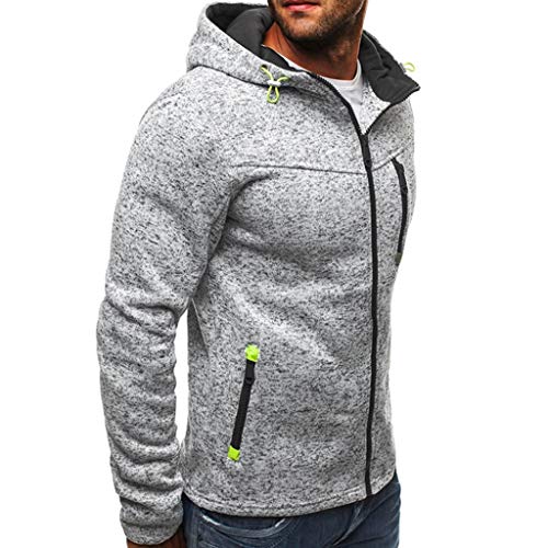 ZODOF Suéter Gris de Color Liso，Sudadera con Capucha y Cremallera de Manga Larga con Capucha y Cremallera de Manga Larga de Invierno para Hombre