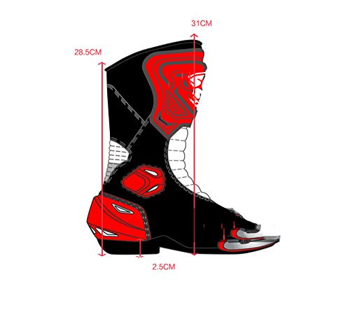 ZOULME Botas de Moto PU Resistente al Desgaste Protección Antideslizante Road Anti-Fall Racing Boots Black Certificado Certificado Motocross Off Road Quad Trail Kart-Rojo_45