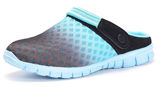 Zuecos Hombres Mujeres Unisex Zapatillas de Playa Sandalias Piscina Vernano Zapatos de Jardín Respirable Malla Casual Pantuflas - Negro Cielo Azul, 37 EU