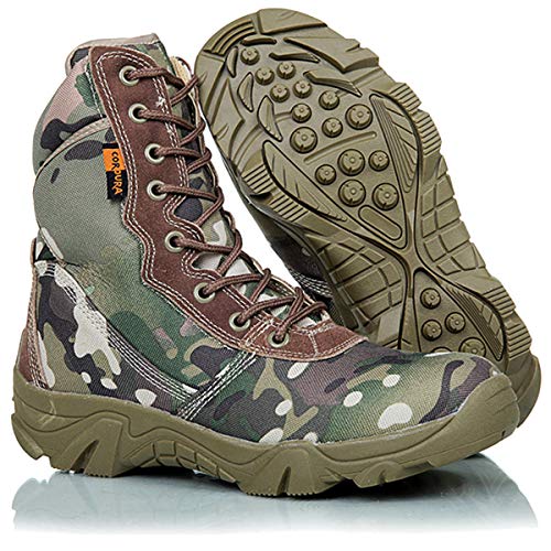 ZZMFC Army Tactical Army Boots Cuero Ligero al Aire Libre con Cordones con Cremallera Lateral Botas de Combate Patrol Botas de montaña Antideslizantes Camuflaje,Green-43