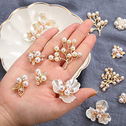 24 Adornos de Perlas Diamantes de Imitación Botones de Flor de Perlas de Imitación Broche de Perlas Adornos de Espalda Plana para Hacer de Joyas Artesanales, Ropa, Bolsos, Sombreros Ramo de Novia DIY