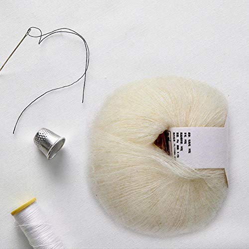 26 g/rollo de hilo de lana largo de angora de punto suave de mohair para tejido de bufanda de chal ligero hecho a mano con un ganchillo(blanco)