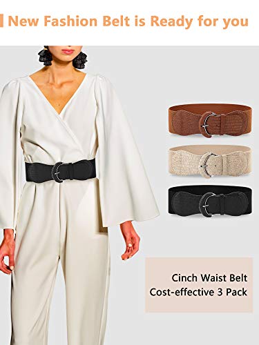 3 piezas de Ancho para Mujer Cinturón de Cintura Elástico Cinch Belt Cinturón Elástico de Cuero para Damas Vestido de Decoración