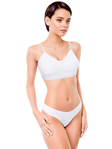 3 Sujetadores de Tubo de Cuello V Camisola con Relleno sin Costura Bandeau Sujetador Deportivo Sujetador de Dormir con Tirantes Elásticos (Negro, Blanco, Color de Piel, S-M)