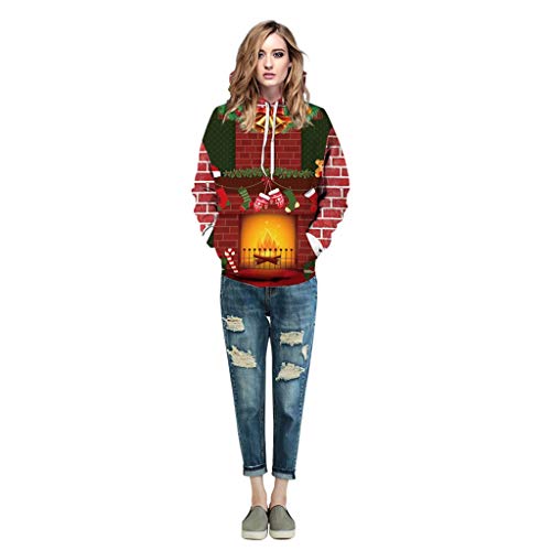 3D Impresa Sudadera con Capucha, Fresco Unisex de Manga Larga Sudadera 3D Digital Print Chimenea de Navidad Patrón de La Moda de La Personalidad Outwear Grandes Bolsillos Streetwear Sudadera Deportiva