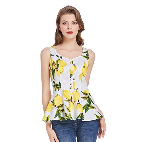 50s Mujeres Verano Peplum Tops Botones Sin Mangas Chaleco Retro Vintage Amarillo BPS02084-1_S