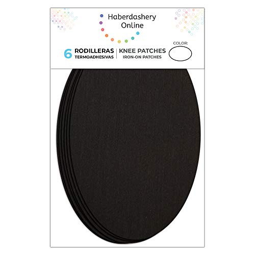 6 rodilleras color Negro termoadhesivas de plancha. Coderas para proteger tu ropa y reparación de pantalones, chaquetas, jerseys, camisas. 16 x 10 cm. RP7