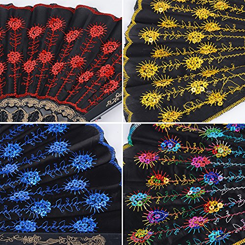 8pcs Abanicos Boda de Mano Plegables Español Flamenco Baile Negro con Patrones de Colores Distintos para Regalo Recuerdo Mujer Novia Invitados Detalle Boda Fiesta Baile Arte Material Plástico Tela (B)