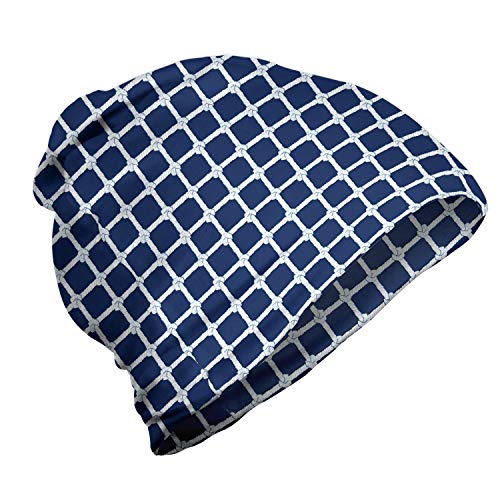 ABAKUHAUS Azul Marino Blanco Gorro Unisex, Cuadrados Marinero Cuerda de cuadrícula, Tela Suave 100% Microfibra Estampada Ideal para Actividades al Aire Libre, Noche Azul Blanco